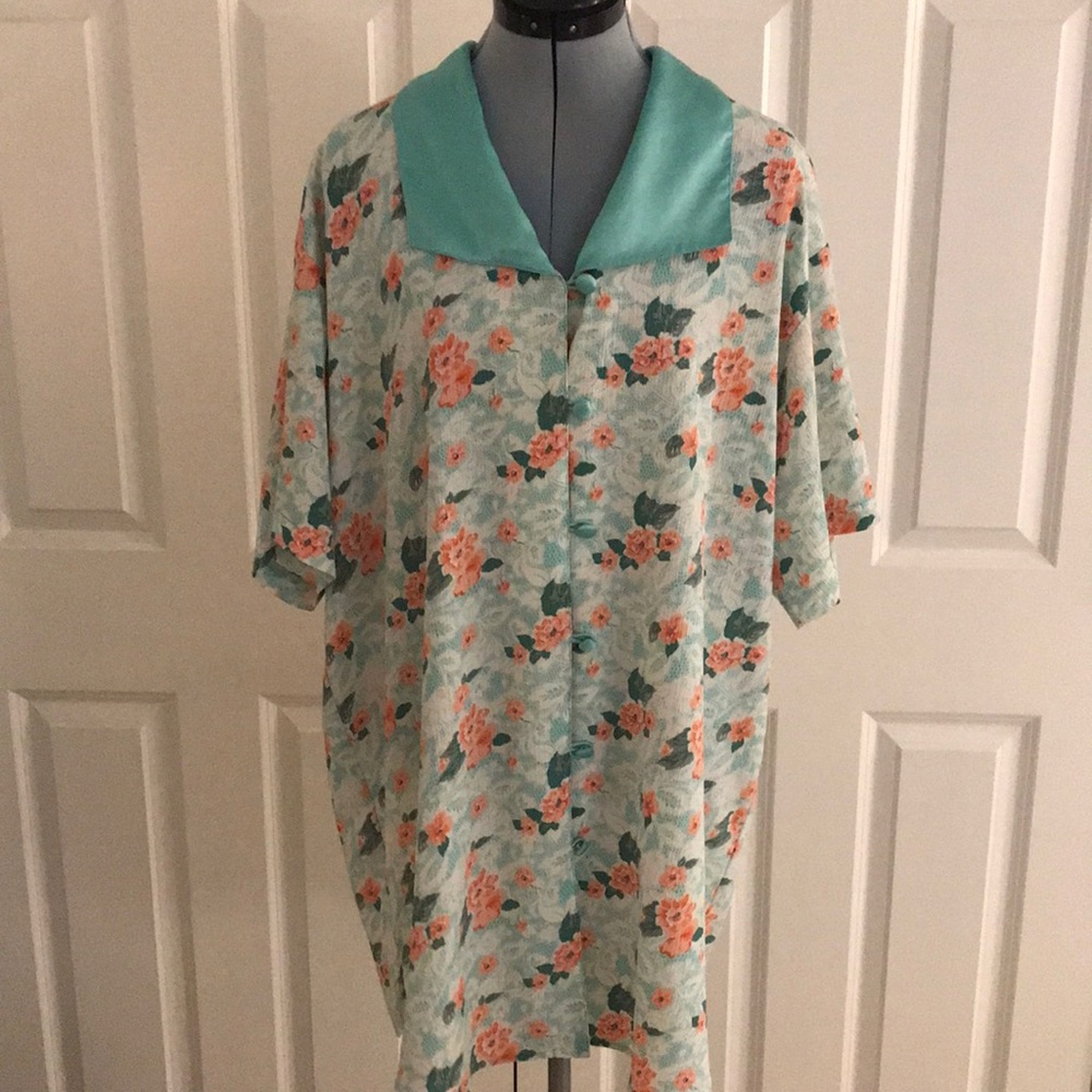 Vintage Victoria’s Secret M/L Turquoise Aqua Blue White Pink Floral Nightgown
